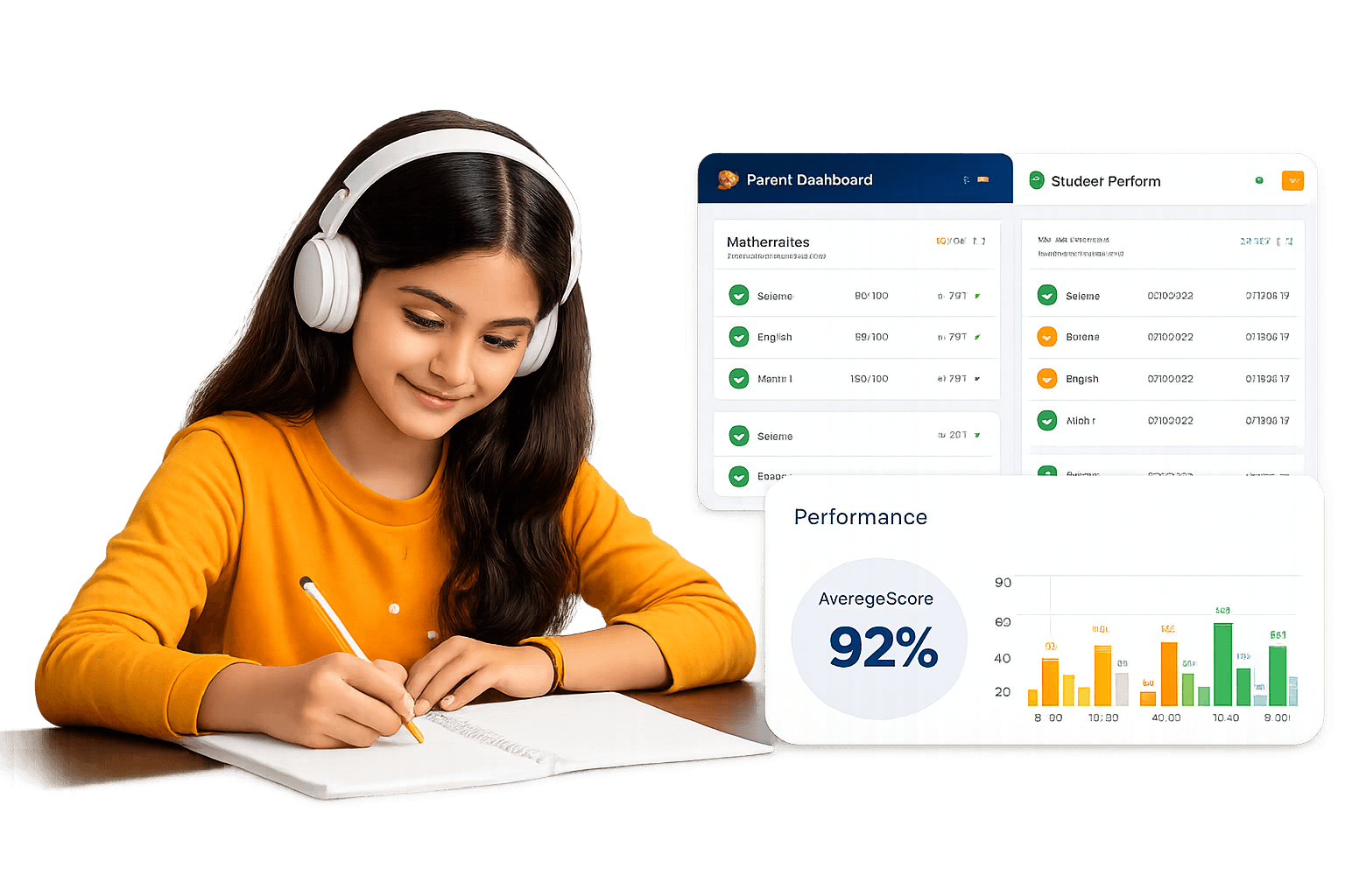 Student learning with headphones